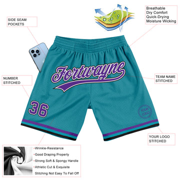 Custom Teal Purple-Black Authentic Throwback Basketball Shorts