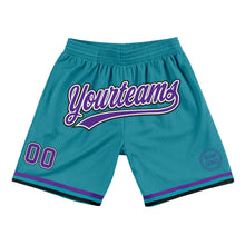 Load image into Gallery viewer, Custom Teal Purple-Black Authentic Throwback Basketball Shorts
