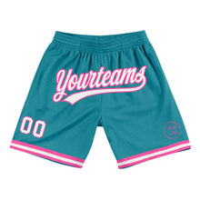 Laden Sie das Bild in den Galerie-Viewer, Custom Teal White-Pink Authentic Throwback Basketball Shorts
