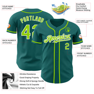 Custom Teal Neon Green-White Authentic Baseball Jersey