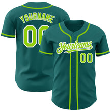 Load image into Gallery viewer, Custom Teal Neon Green-White Authentic Baseball Jersey
