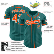 Load image into Gallery viewer, Custom Teal White Pinstripe Orange Authentic Baseball Jersey
