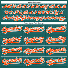 Load image into Gallery viewer, Custom Teal White Pinstripe Orange Authentic Baseball Jersey
