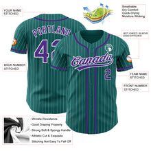 Load image into Gallery viewer, Custom Teal White Pinstripe Purple Authentic Baseball Jersey
