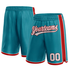 Laden Sie das Bild in den Galerie-Viewer, Custom Teal White-Red Authentic Basketball Shorts
