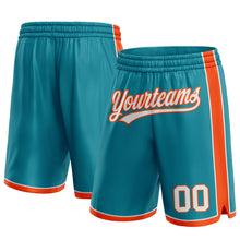 Laden Sie das Bild in den Galerie-Viewer, Custom Teal White-Orange Authentic Basketball Shorts
