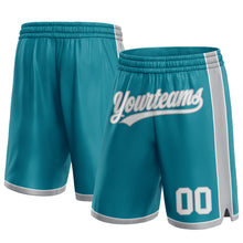 Laden Sie das Bild in den Galerie-Viewer, Custom Teal White-Gray Authentic Basketball Shorts
