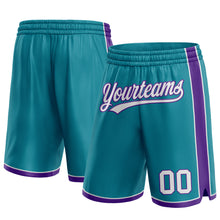 Laden Sie das Bild in den Galerie-Viewer, Custom Teal White-Purple Authentic Basketball Shorts
