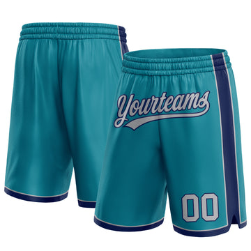 Custom Teal Gray-Navy Authentic Basketball Shorts