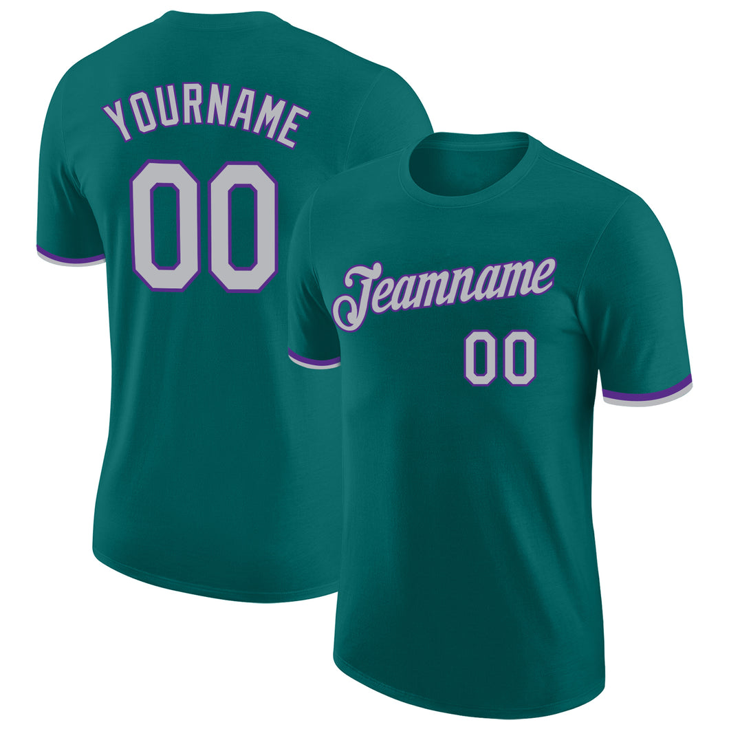 Custom Teal Gray-Purple Performance T-Shirt