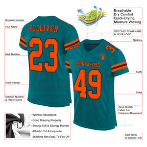 Custom Teal Orange-Black Mesh Authentic Football Jersey