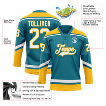 Load image into Gallery viewer, Custom Teal White-Gold Hockey Lace Neck Jersey

