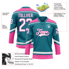 Laden Sie das Bild in den Galerie-Viewer, Custom Teal White-Pink Hockey Lace Neck Jersey
