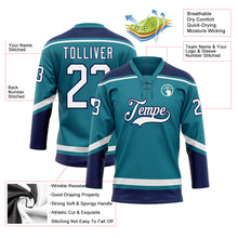 Load image into Gallery viewer, Custom Teal White-Navy Hockey Lace Neck Jersey
