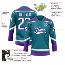 Laden Sie das Bild in den Galerie-Viewer, Custom Teal White-Purple Hockey Lace Neck Jersey
