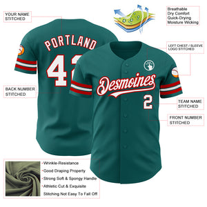 Custom Teal White-Red Authentic Baseball Jersey