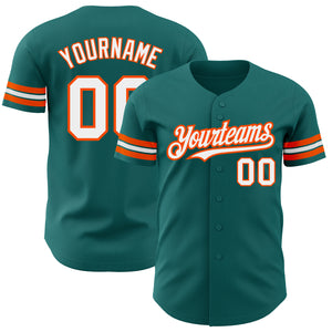 Custom Teal White-Orange Authentic Baseball Jersey