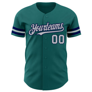 Custom Teal Gray-Navy Authentic Baseball Jersey