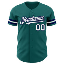 Laden Sie das Bild in den Galerie-Viewer, Custom Teal White-Navy Authentic Baseball Jersey
