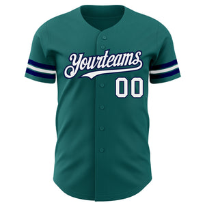 Custom Teal White-Navy Authentic Baseball Jersey