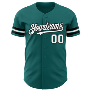 Custom Teal White-Black Authentic Baseball Jersey