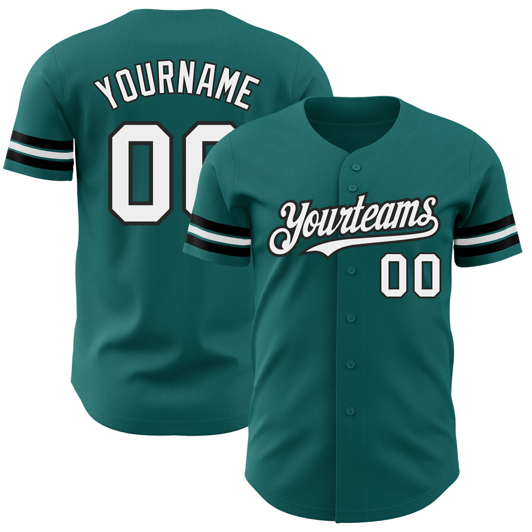 Custom Teal White-Black Authentic Baseball Jersey