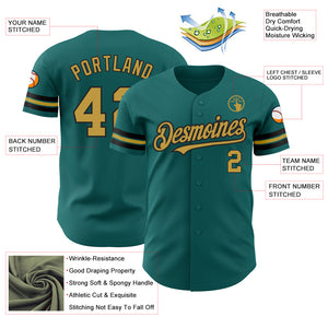 Custom Teal Old Gold-Black Authentic Baseball Jersey