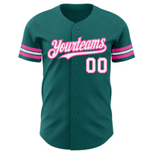 Laden Sie das Bild in den Galerie-Viewer, Custom Teal White-Pink Authentic Baseball Jersey

