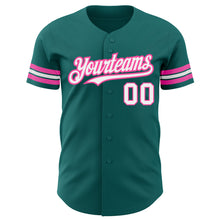 Load image into Gallery viewer, Custom Teal White-Pink Authentic Baseball Jersey
