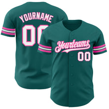 Laden Sie das Bild in den Galerie-Viewer, Custom Teal White-Pink Authentic Baseball Jersey
