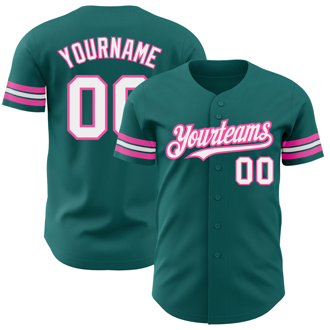 Custom Teal White-Pink Authentic Baseball Jersey