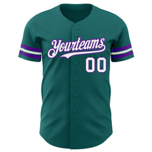 Laden Sie das Bild in den Galerie-Viewer, Custom Teal White-Purple Authentic Baseball Jersey

