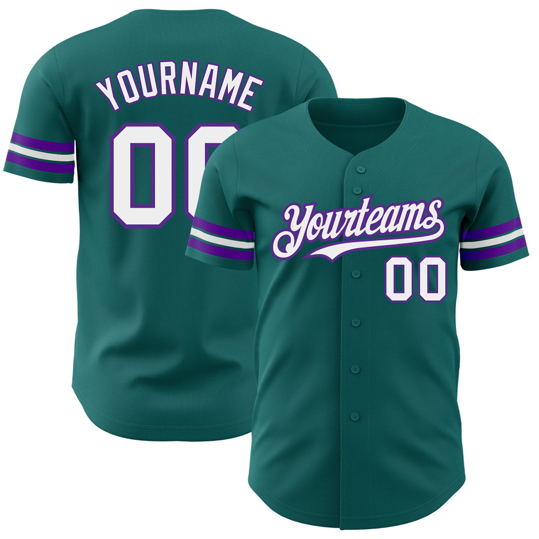 Custom Teal White-Purple Authentic Baseball Jersey