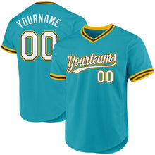 Laden Sie das Bild in den Galerie-Viewer, Custom Teal Black-Gold Authentic Throwback Baseball Jersey
