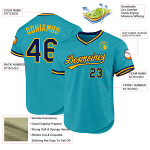 Custom Teal Navy-Gold Authentic Throwback Baseball Jersey