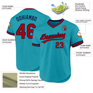 Custom Teal Red-Navy Authentic Throwback Baseball Jersey