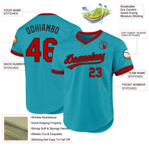 Custom Teal Red-Black Authentic Throwback Baseball Jersey