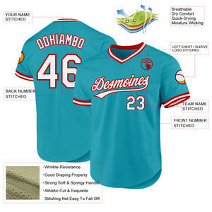 Custom Teal White-Red Authentic Throwback Baseball Jersey