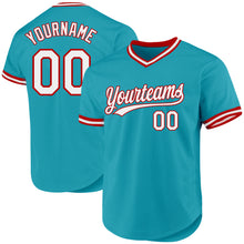 Load image into Gallery viewer, Custom Teal White-Red Authentic Throwback Baseball Jersey
