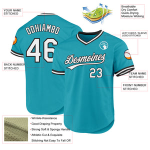 Custom Teal White-Black Authentic Throwback Baseball Jersey