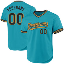Load image into Gallery viewer, Custom Teal Black-Old Gold Authentic Throwback Baseball Jersey
