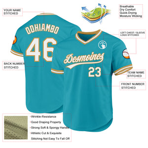 Custom Teal White-Old Gold Authentic Throwback Baseball Jersey