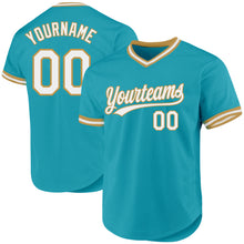 Laden Sie das Bild in den Galerie-Viewer, Custom Teal White-Old Gold Authentic Throwback Baseball Jersey
