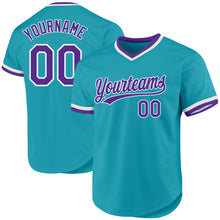 Laden Sie das Bild in den Galerie-Viewer, Custom Teal Purple-White Authentic Throwback Baseball Jersey
