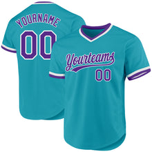 Load image into Gallery viewer, Custom Teal Purple-White Authentic Throwback Baseball Jersey
