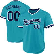 Load image into Gallery viewer, Custom Teal Navy-White Authentic Throwback Baseball Jersey
