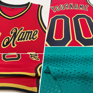 Custom Teal Black-Gold Authentic Throwback Basketball Jersey