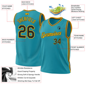 Custom Teal Black-Gold Authentic Throwback Basketball Jersey