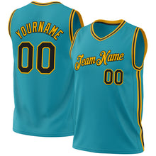 Load image into Gallery viewer, Custom Teal Black-Gold Authentic Throwback Basketball Jersey
