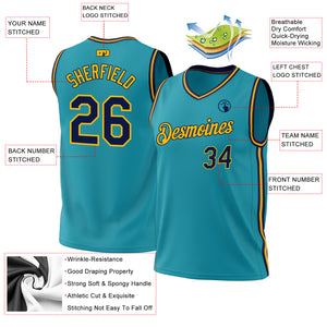 Custom Teal Navy-Gold Authentic Throwback Basketball Jersey